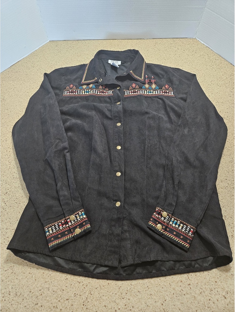 GRAFF Black Faux Suede Embroidered Button-Up Shirt Jacket Size S